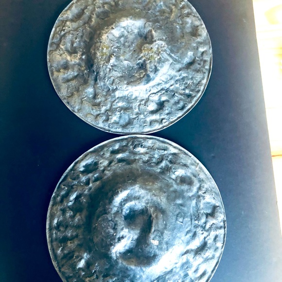 Antique Style Green Man Portrait of Cast Metal Charger Plate Wall Plaque 12”each - Picture 5 of 11